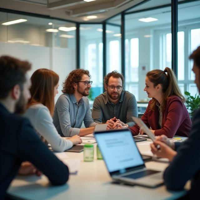 Team di sviluppatori e consulenti in riunione presso l’ufficio di Milano